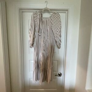 H&M Striped White and Brown Women's Dress